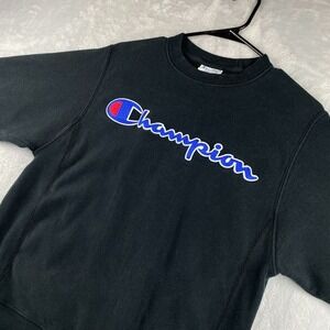 Champion Sweatshirt Mens Small Black Reverse Weave Embroidered Logo Spell Out